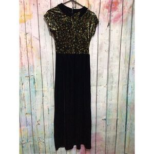 Vintage 90’s BENDIGO IMPRESSIONS VELVET Dress Size Small Funky Maxi Black Multi